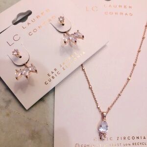 Lauren Conrad necklace + earrings (Rose gold, zirconia)